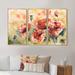 Red Barrel Studio® Red Poppy On A Field - 3 Piece Painting on Canvas Canvas, Wood in White | 20 H x 36 W x 1 D in | Wayfair