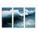 Rosecliff Heights Storm Waves In The Ocean - 3 Piece Floater Frame Print on Canvas Metal in Blue | 32 H x 48 W x 1 D in | Wayfair