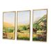 Loon Peak® Morning Sun In The Mountains w/ Horse - 3 Piece Painting on Canvas Metal in Green/Red/Yellow | 32 H x 48 W x 1 D in | Wayfair