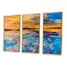 Rosecliff Heights Orange Sunset Over Whirly Blue Waves - 3 Piece Floater Frame Painting on Canvas Canvas, in White | 20 H x 36 W x 1 D in | Wayfair