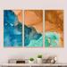 Everly Quinn Brown & Blue Luxury Abstract Fluid Art IV - 3 Piece Floater Frame Graphic Art on Canvas Metal in Blue/Brown | Wayfair