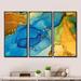 Everly Quinn Blue & Gold Luxury Abstract Fluid Art I - 3 Piece Floater Frame Graphic Art on Canvas Canvas, in White | 20 H x 36 W x 1 D in | Wayfair