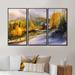 Loon Peak® Autumn Landscape w/ Yellow Orange, Green Trees - Traditional Framed Canvas Wall Art Set Of 3 Canvas, in White | Wayfair