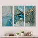 Everly Quinn Turquoise Gold Infused Marble - Modern Framed Canvas Wall Art Set Of 3 Canvas, Wood in White | 28 H x 36 W x 1 D in | Wayfair
