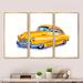 Williston Forge Yellow Retro Car - Industrial Framed Canvas Wall Art Set Of 3 Canvas, Wood in White | 28 H x 36 W x 1 D in | Wayfair