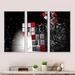 Orren Ellis Fractal 3D Red White Cubes - Abstract Framed Canvas Wall Art Set of 3 Metal in Black/Gray/Red | 32 H x 48 W x 1 D in | Wayfair