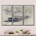 Williston Forge Black Retro Car In Old Europe Street - Industrial Framed Canvas Wall Art Set Of 3 Canvas, in White | 20 H x 36 W x 1 D in | Wayfair