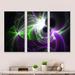 Wrought Studio™ Glowing Purple Green Plasma - Abstract Framed Canvas Wall Art Set Of 3 Metal in Green/Indigo/White | 32 H x 48 W x 1 D in | Wayfair