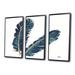 Dakota Fields Gold Indigo Feathers IV - Bohemian & Eclectic Framed Canvas Wall Art Set Of 3 Canvas, Wood in White | 20 H x 36 W x 1 D in | Wayfair