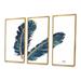Dakota Fields Gold Indigo Feathers IV - Bohemian & Eclectic Framed Canvas Wall Art Set Of 3 Canvas, Wood in White | 28 H x 36 W x 1 D in | Wayfair