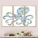 Highland Dunes Octopus Made Of Octopus - Coastal-Animal Framed Canvas Wall Art Set Of 3 Canvas, Wood in White | 28 H x 36 W x 1 D in | Wayfair