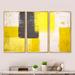 George Oliver Gray & Yellow Blue Abstract I - Modern Framed Canvas Wall Art Set Of 3 Metal in Brown/White/Yellow | 32 H x 48 W x 1 D in | Wayfair