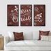 The Holiday Aisle® Merry Christmas Season Greetings On Red - Traditional Framed Canvas Wall Art Set Of 3 Canvas, in White | Wayfair