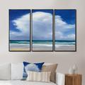 Highland Dunes Beach Clouds II - Traditional Framed Canvas Wall Art Set Of 3 Canvas, Wood in White | 20 H x 36 W x 1 D in | Wayfair