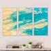 Highland Dunes Blue And Yellow Ocean Beach Oil Paint - Glam Framed Canvas Wall Art Set Of 3 Canvas, Wood in White | 28 H x 36 W x 1 D in | Wayfair