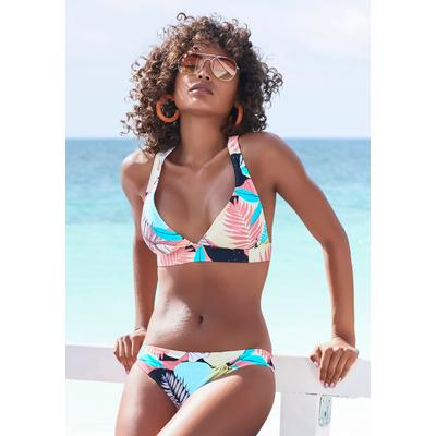 Triangel-Bikini-Top LASCANA ACTIVE "Layne", Damen, Gr. 34, Cup A/B, bunt (türkis, gelb, bedruckt), Recycling-Polyamid, bedruckt, kontrastfarbene Details, Bikini-Oberteile, mit Racerback Image