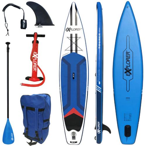 „Inflatable SUP-Board EXPLORER „“Tourer““ Wassersportboards Gr. 350x81x15cm 350 cm, bunt (blau, weiß, rot) Stand Up Paddle“