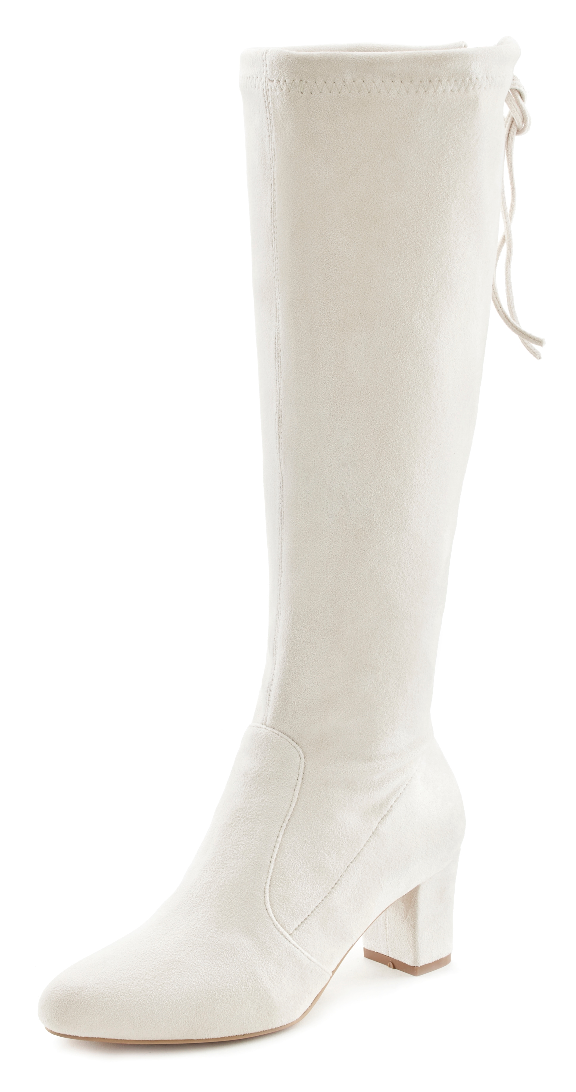 Schlupfstiefel LASCANA, Damen, Gr. 38, beige (creme), Obermaterial: 100% Textilmaterial. Decksohle: 100% Lederimitat. Futter: 100% Textilmaterial. Laufsohle: 100% Synthetik, unifarben, Schuhe Schlupfstiefel, Schlupfboots, Slouchy Boots, Slip-On,...