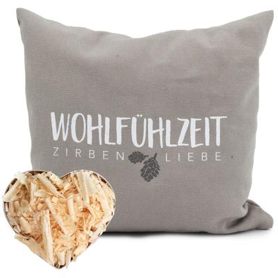 Zirbenkissen HERBALIND "Zirbenkissen, Kissen in 25x25cm und 40x40cm", grau (taupe, weiß), B:25cm L:25cm, Baumwolle, Funktionskissen, Gefüllt mit hochwertigen Zirbenholzflocken, Made in Germany Image