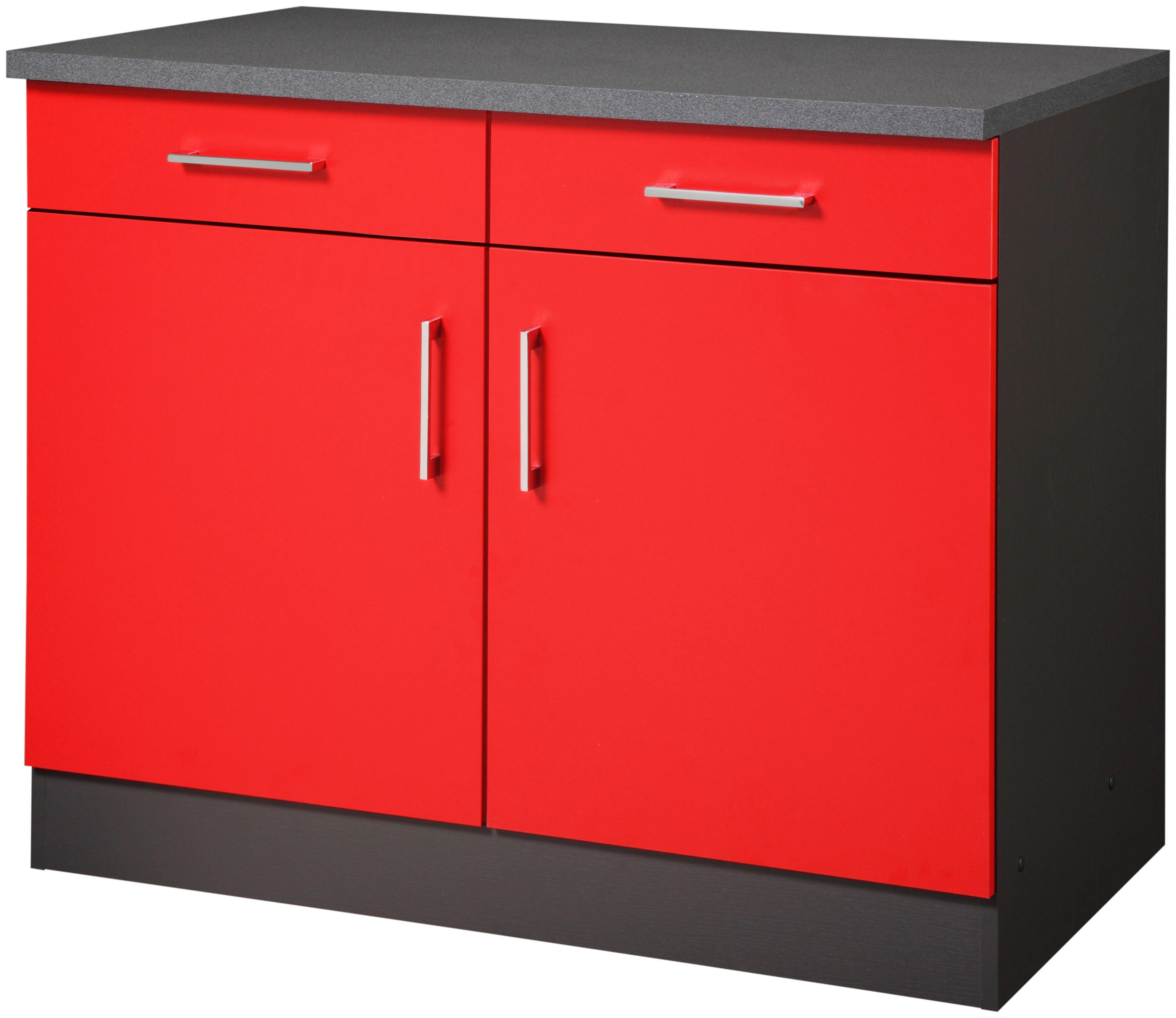 Unterschrank KOCHSTATION "KS-Paris", grau (rot, graphit), B:100cm H:85cm T:60cm, Holzwerkstoff, Schränke, Unterschrank, Breite 100 cm