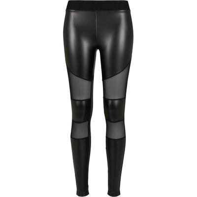 Leggings URBAN CLASSICS "Urban Classics Damen Ladies Tech Mesh Faux Leather Leggings", Damen, Gr. 5XL, US-Größen, schwarz, 92% Polyester, 8% Elasthan, unifarben, slim fit, Hosen Image