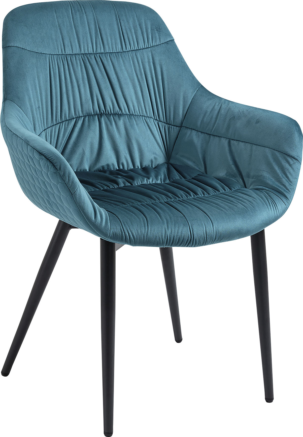 Armlehnstuhl SALESFEVER "Stilvoller Esszimmerstuhl für Komfort", blau (türkis, schwarz, schwarz), B:63cm H:81,5cm T:61cm, Metall, Polyester, Stühle, Armlehnstuhl, Esszimmerstuhl, Wabensteppung aussen, Quersteppung innen, Metallfüße
