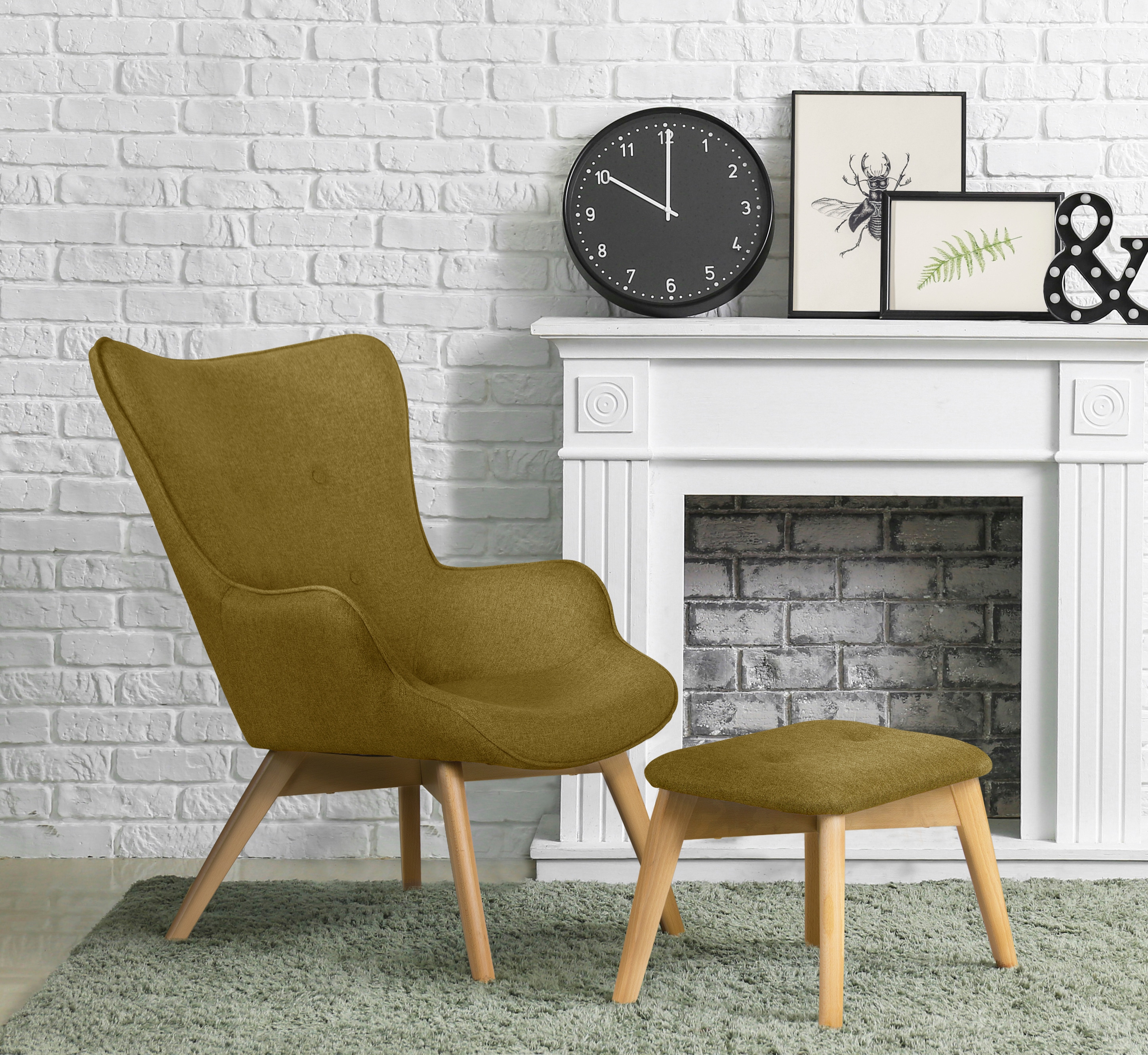 Sessel ANDAS "Nicko", gelb (curry), B:71cm H:96cm T:86cm, 100% Polyester, Sessel, Design-Sessel Sessel mit Hocker Lounge-Sessel Einzelsessel, wahlweise mit und ohne Hocker