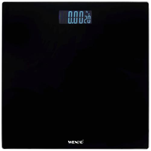 Personenwaage WENKO, schwarz, B:31,2cm H:2,2cm T:28cm, Glas, Kunststoff, Personenwaagen, digitale Körperwaage mit LCD-Display