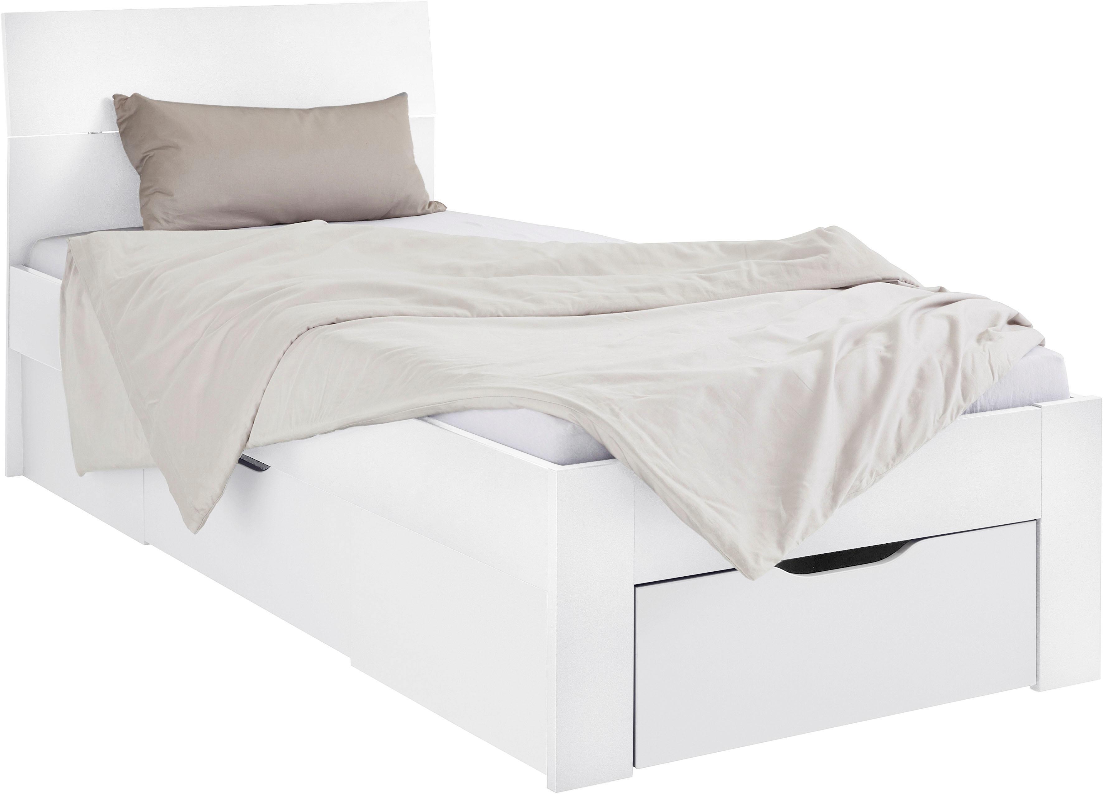 Bett RAUCH "Einzelbett Doppelbett Stauraum FLEXX Breiten 90/140/180 cm", weiß, B:95cm H:90cm L:209cm, Betten, Einzelbett Doppelbett Stauraum FLEXX Breiten 90/140/180 cm