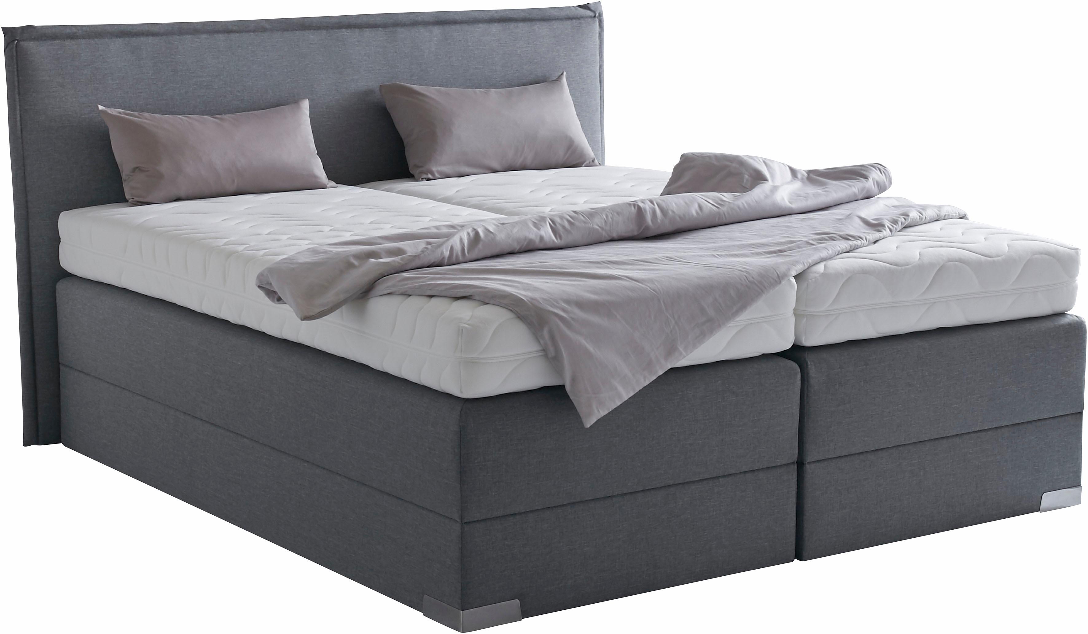 Boxspringbett, grau (anthrazit), Liegefläche B/L: 180cm x 200cm, H2, 7-Zonen-Kaltschaummatratze, Bettrahmen und seitliche Einfassung Unterbox und Obermatratze: Fein-Strukturstoff (77% Polyester, 23% Viskose).;Spiegelfläche der Matratzen: 100%...