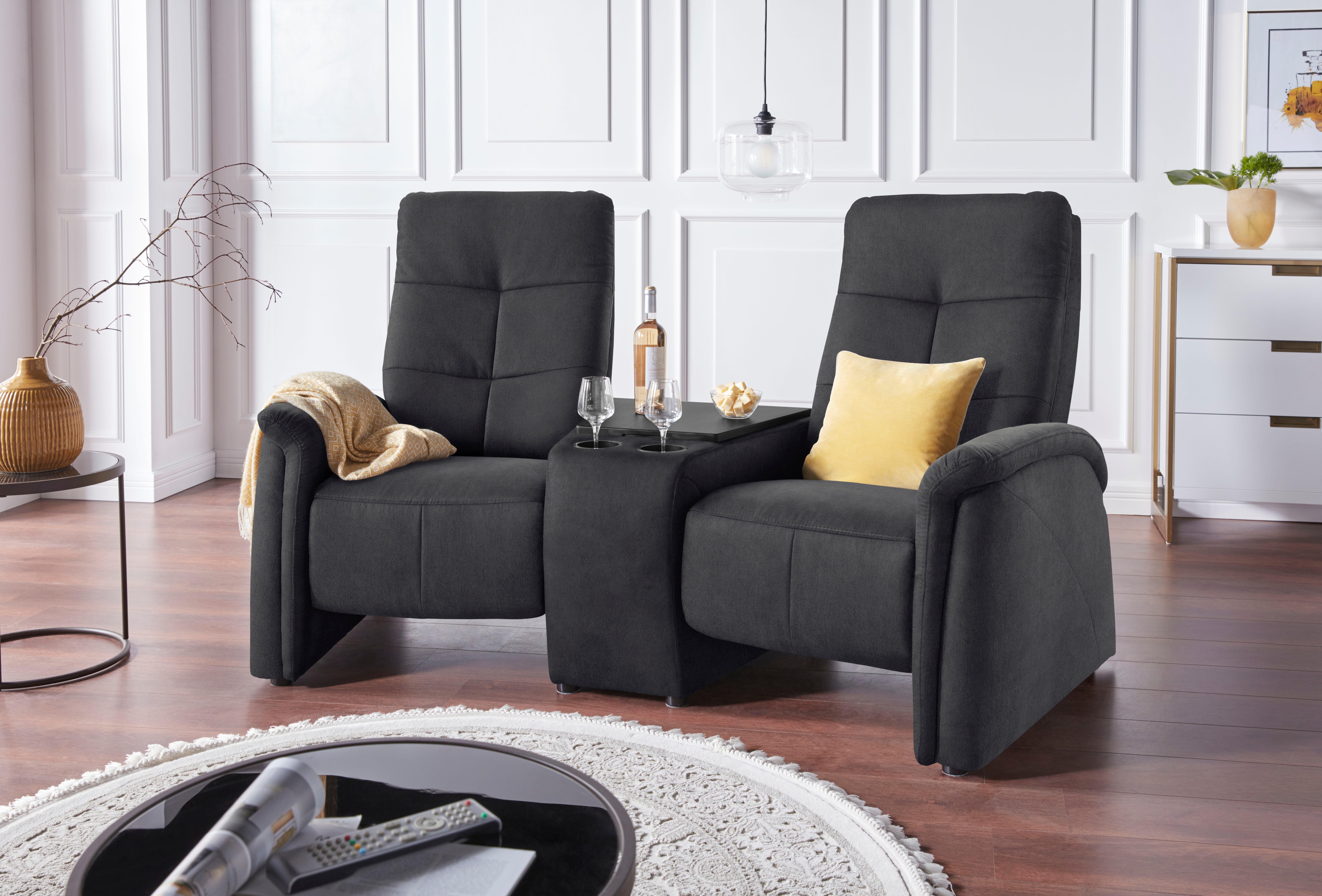 2-Sitzer EXXPO - SOFA FASHION "Tivoli, Kinosofa mit Relaxfunktion, mit Ablagetisch und Stauraum", grau (graphit), B:207cm H:109cm T:152cm, Sofas, bequem und komfortabel