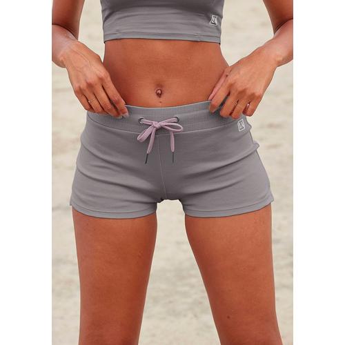 Shorts LASCANA ACTIVE Gr. M (40/42), N-Gr, grau (stone) Damen Hosen Yogahosen mit kleinen Seitenschlitzen