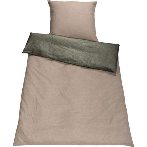 „Wendebettwäsche SETEX „“Chambray““ Bettwäsche Gr. B/L: 135 cm x 200 cm (1 St.), B/L: 80 cm x 80 cm (1 St.), Chambray, grün (marzipan, khakigrün) Bettwäsche 135×200 cm mit Wendefunktion“