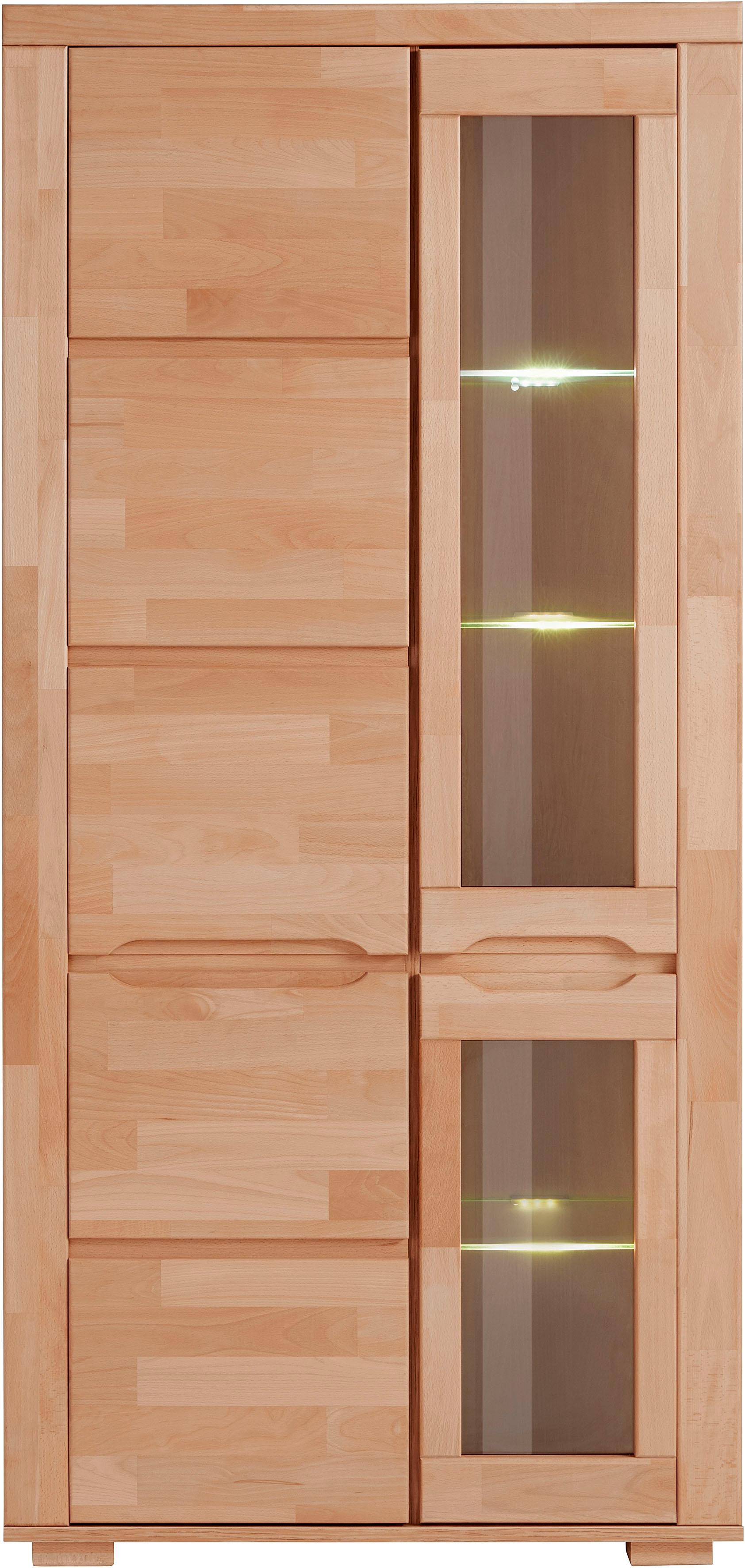 Vitrine HOME AFFAIRE "DENIS70, Wohnzimmer, viel Stauraum, verstellbaren Einlegeböden, geölt", beige (kernbuche teilmassiv), B:90cm H:190cm T:40cm, Holz teilmassiv, Schränke, Vitrine, B/T/H:90/40/190cm, Front Kernbuche massivholz,10 Fächer, Grifflos