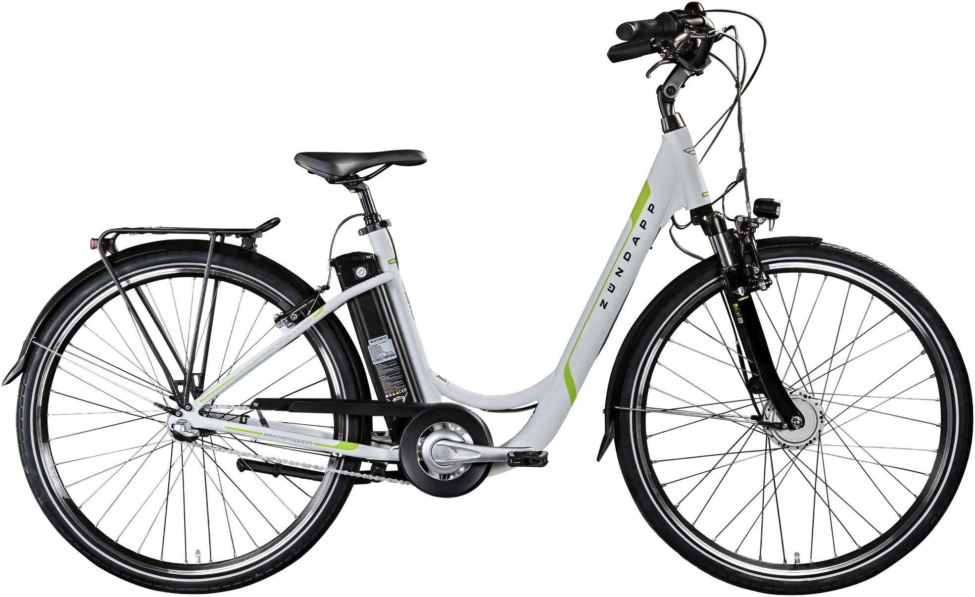 E-Bike ZÜNDAPP "Z510" Gr. 48, weiß (grün, weiß), Elektrofahrräder, 48cm, 28 Zoll (71,12cm), Pedelec, Elektrofahrrad für Damen u. Herren Image