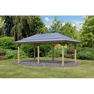 Pavillon KARIBU "Bergen 2", beige (kdi), B/H/T: 592cm x 290cm x 338cm, Pavillons, BxTxH: 592x338x290 cm, mit H-Pfostenanker Image