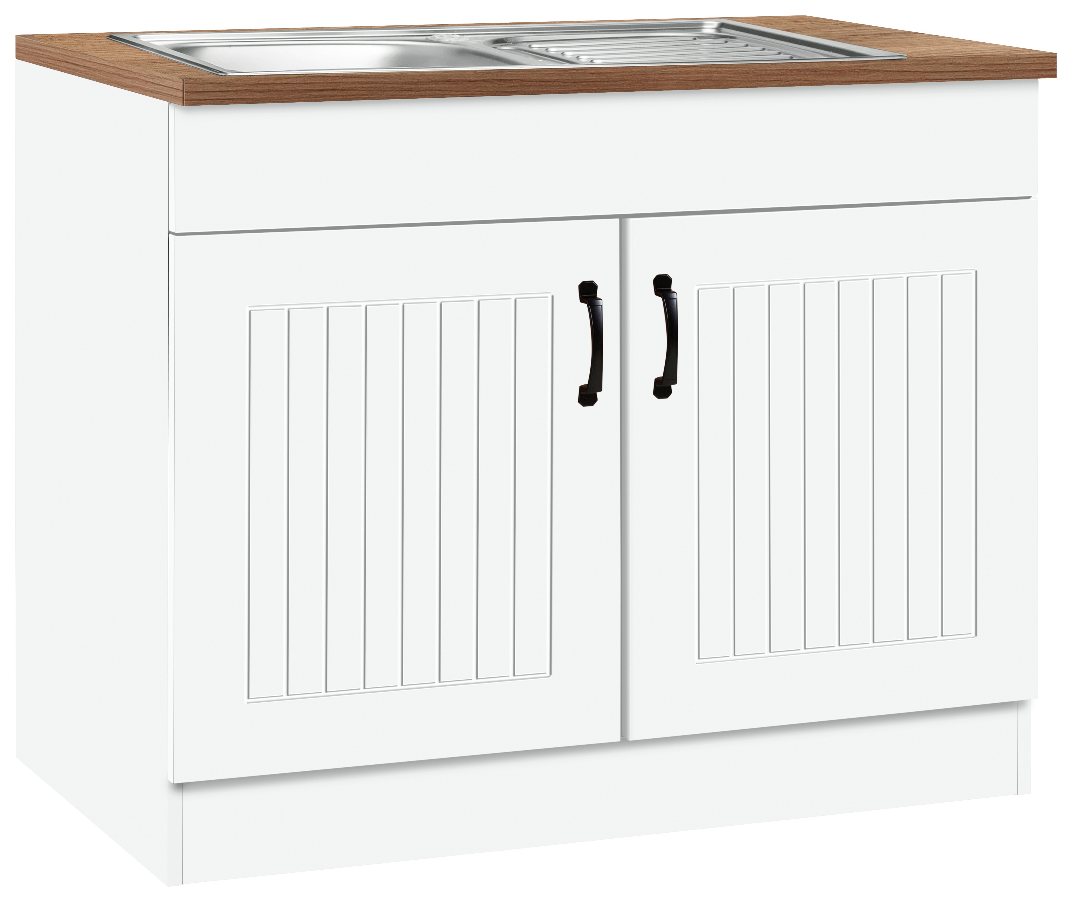 Spülenschrank KOCHSTATION "KS-Athen", weiß (weiß, wotaneichefarben), B:100cm H:85cm T:60cm, Schränke, Breite 100 cm, mit Edelstahl-Einbauspüle Image