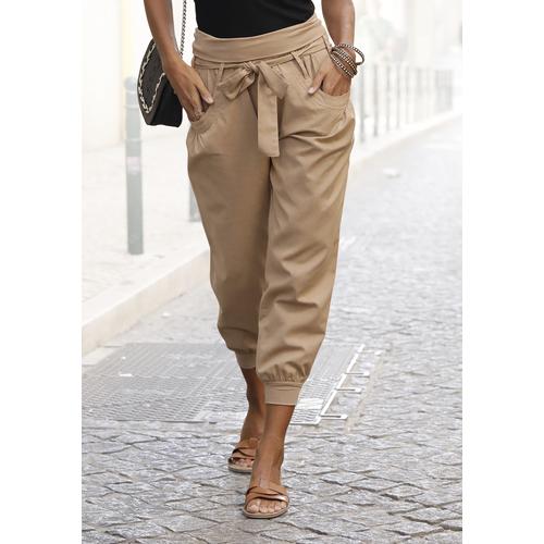 Strandhose BUFFALO Gr. 46, N-Gr, grau (taupe) Damen Hosen aus Leinen-Mix, Leinenhose, Sommerhose, Strandmode