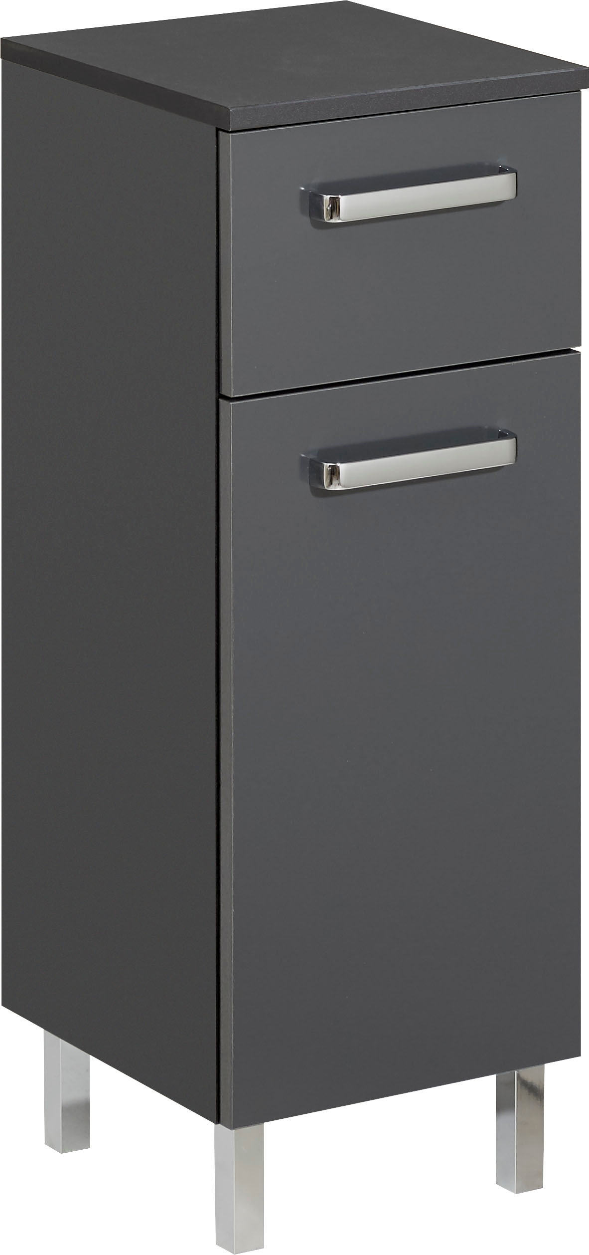 Unterschrank SAPHIR "Quickset Badschrank mit 1 Tür, 1 Schublade, 30 cm breit", grau (anthrazit, anthrazit glanz), B:30cm H:81cm T:33cm, Spanplatte, Schränke, Bad-Unterschrank, Badezimmer-Unterschrank inkl. Türdämpfer, Griffe in Chrom Glanz Image