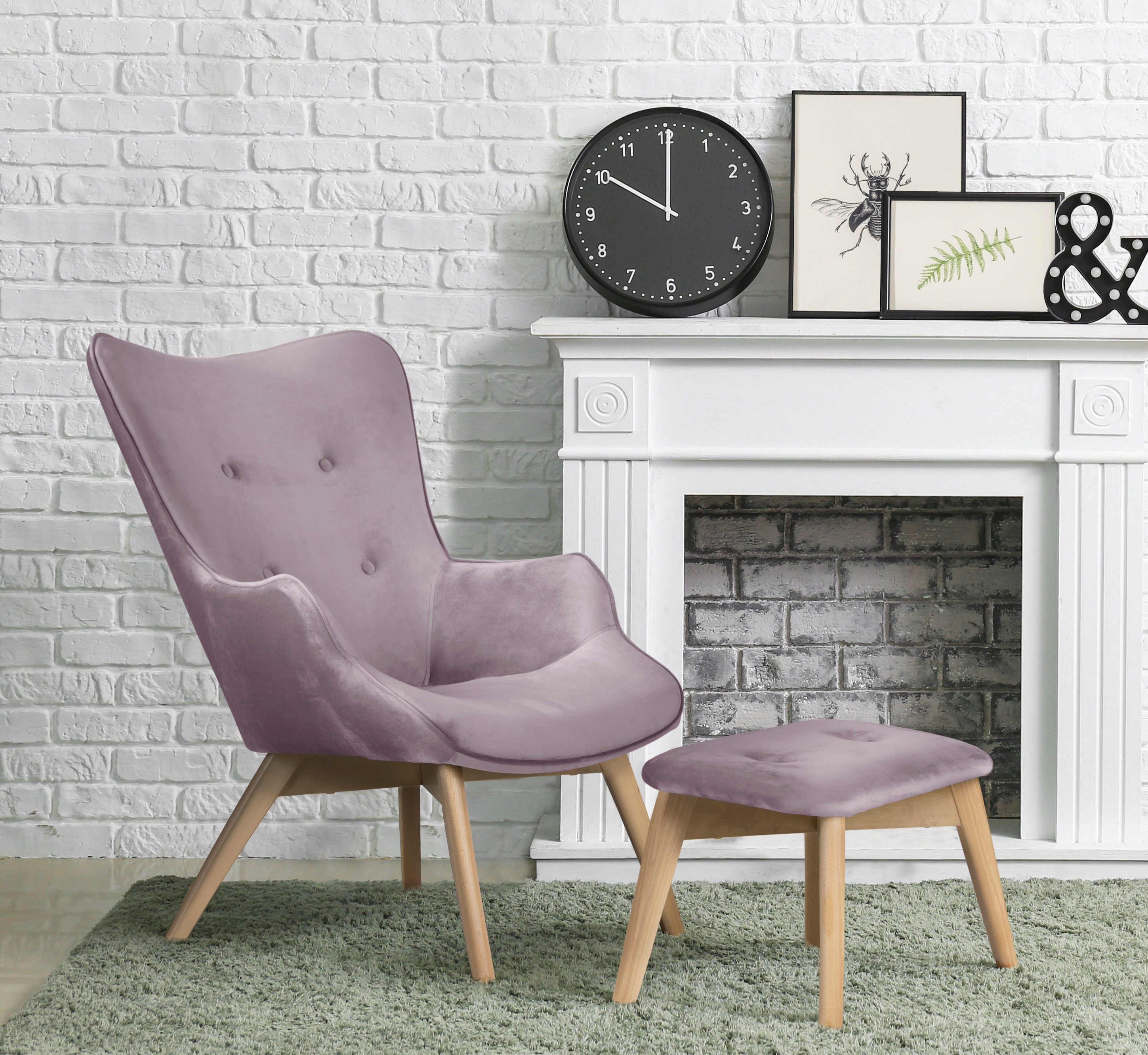 Sessel ANDAS "Nicko", rosa (flamingo), B:71cm H:96cm T:86cm, 100% Polyester, Sessel, Design-Sessel Sessel mit Hocker Lounge-Sessel Einzelsessel, wahlweise mit und ohne Hocker