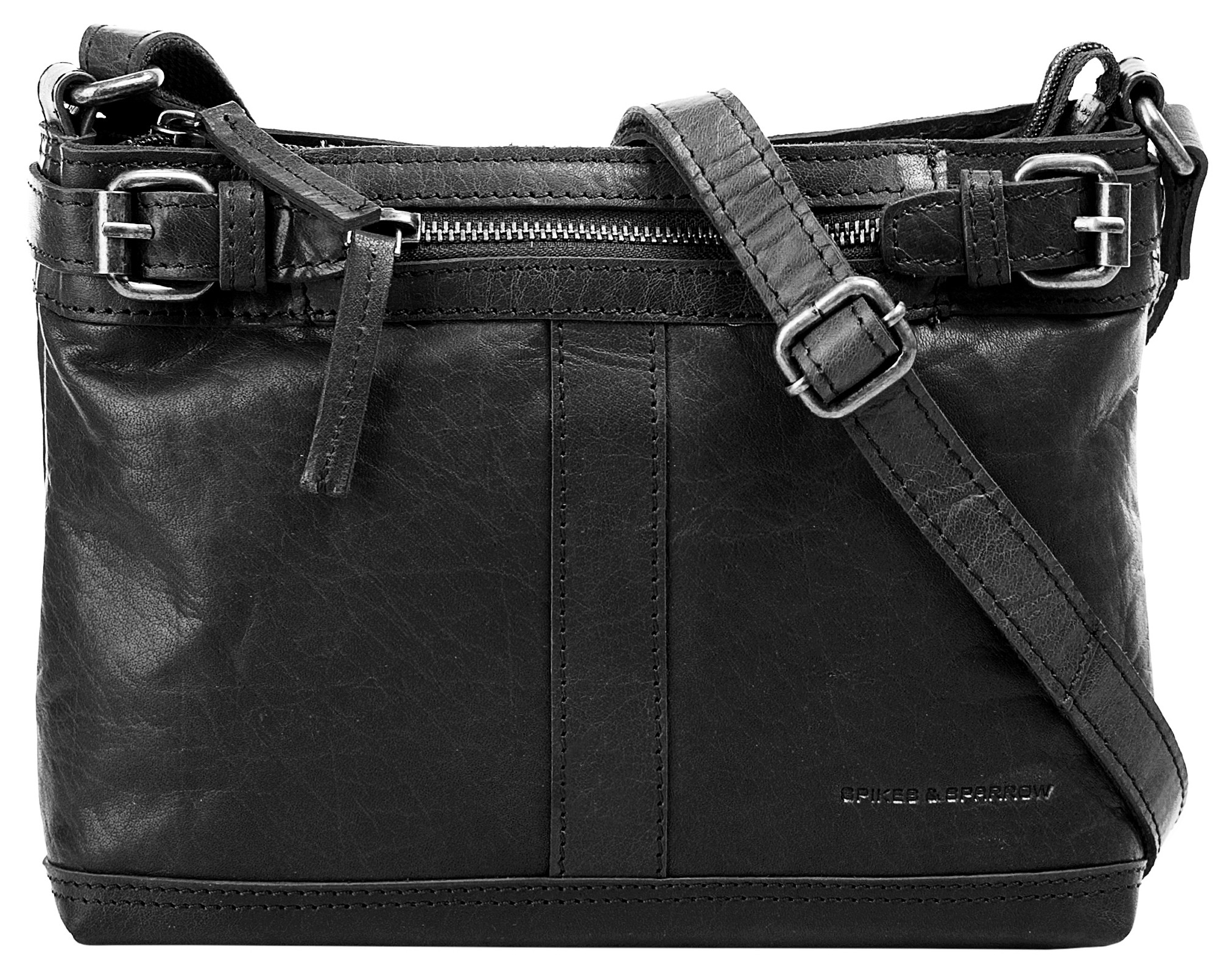 Umhängetasche SPIKES & SPARROW, Damen, Gr. B/H/T: 25cm x 20cm x 8cm onesize, schwarz, Leder, vintage, Taschen Umhängetasche, echt Leder