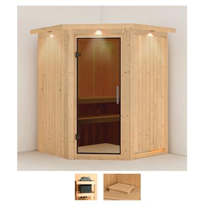 Sauna KARIBU "Nanna", beige (naturbelassen), ohne Ofen, (ohne Ofen), Saunen, ohne Ofen