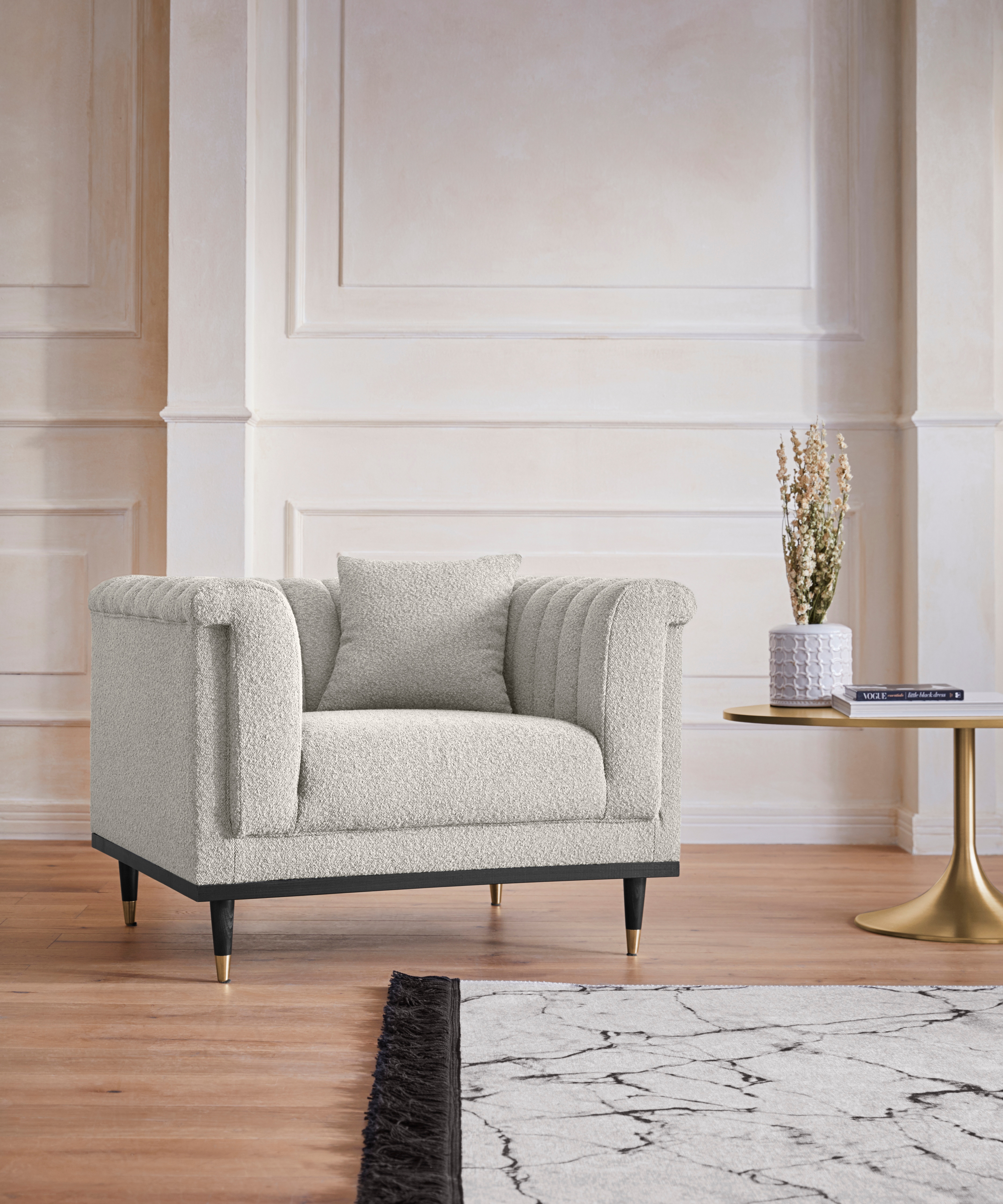 Cocktailsessel HOME AFFAIRE "Chamby New Sessel", beige (natur), B:100cm H:71,5cm T:85cm, Bouclé (100% Polyester), Sessel, im Bouclé-Strukturbezug mit Steppung im Lehnenbereich