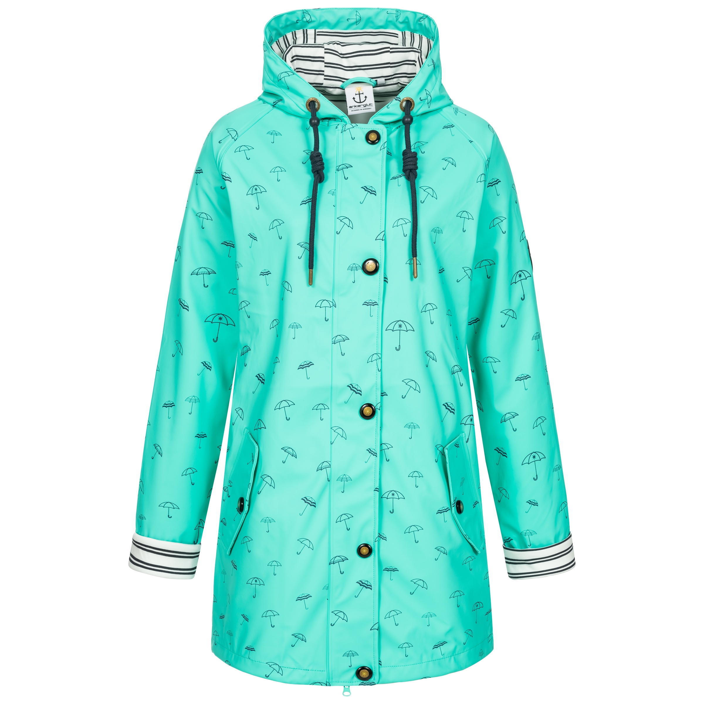 Regenjacke ANKERGLUT "Friesennerz WIZZARD PEAK WOMEN UMBR", Damen, Gr. 34 (XS), blau (türkis), Obermaterial: 100% Polyurethan; Futter: 100% Polyester, figurumspielend, gerader Abschluss mit Druckknopf, Jacken Regenjacke, auch in Großen Größen...