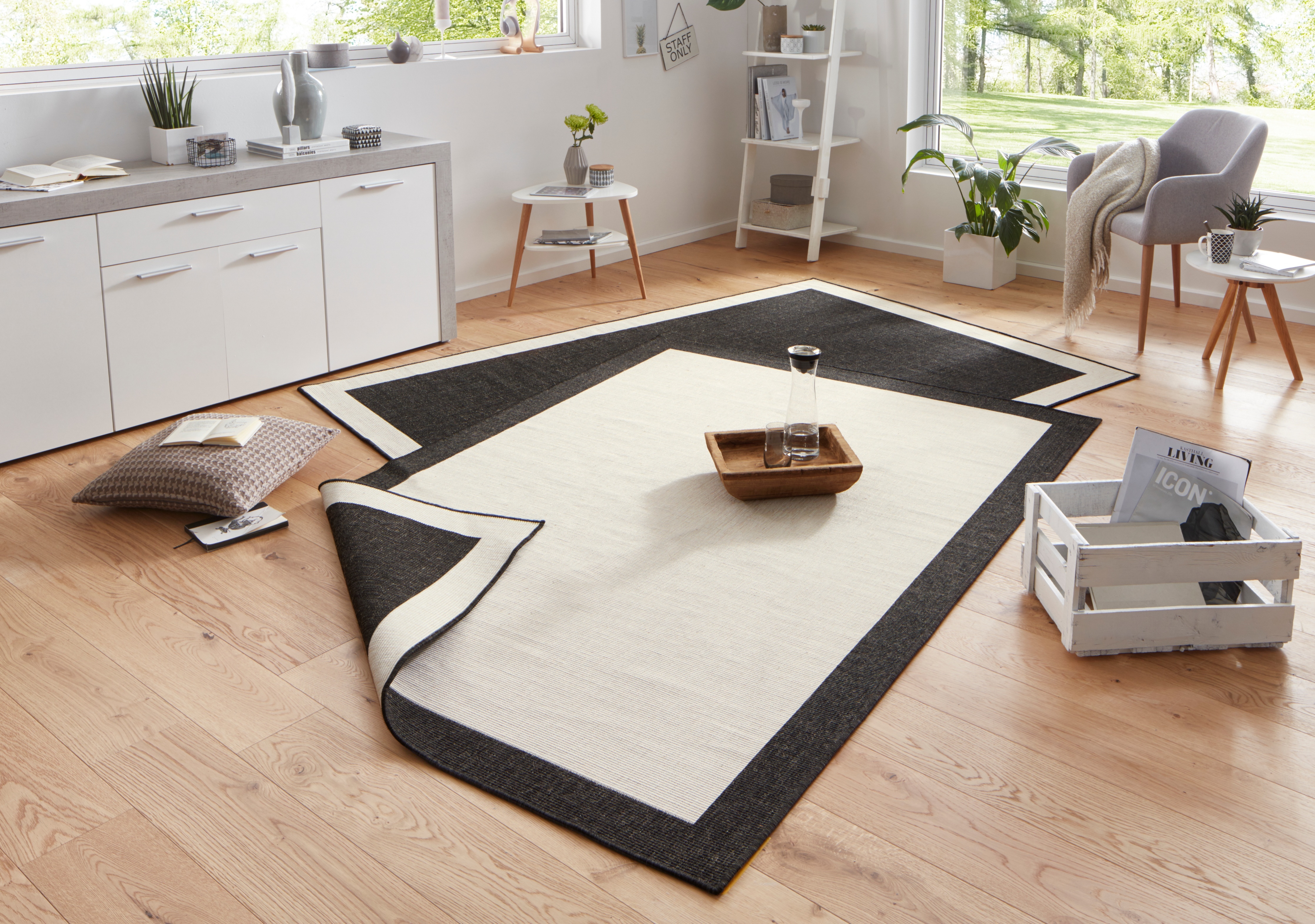 Teppich HANSE HOME "Panama Wendeteppich" Gr. 3, schwarz, B:120cm H:5mm L:170cm, Kunstfaser, Teppiche, In-& Outdoor, Wetterfest, Balkon, Läufer, Wohnzimmer, Wasserfest Image