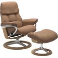 Hocker STRESSLESS "Ruby", braun (latte batick), B:53cm H:41cm T:39cm, Leder BATICK: durchgefärbtes und genarbtes Möbelleder, Leder PALOMA: durchgefärbtes Semianilin-Möbelleder, Hocker, mit Signature Base, Gestell Eiche, Wenge, Braun & Schwarz