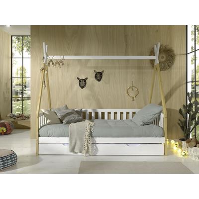 Kinderbett VIPACK "Tipi, mit Querstange in Zelt-Optik, Kiefer massiv", weiß (natur, weiß), B:96cm H:185,1cm L:206cm, Betten, inklusive Rolllattenrost und wahlweise mit Bettschublade Image