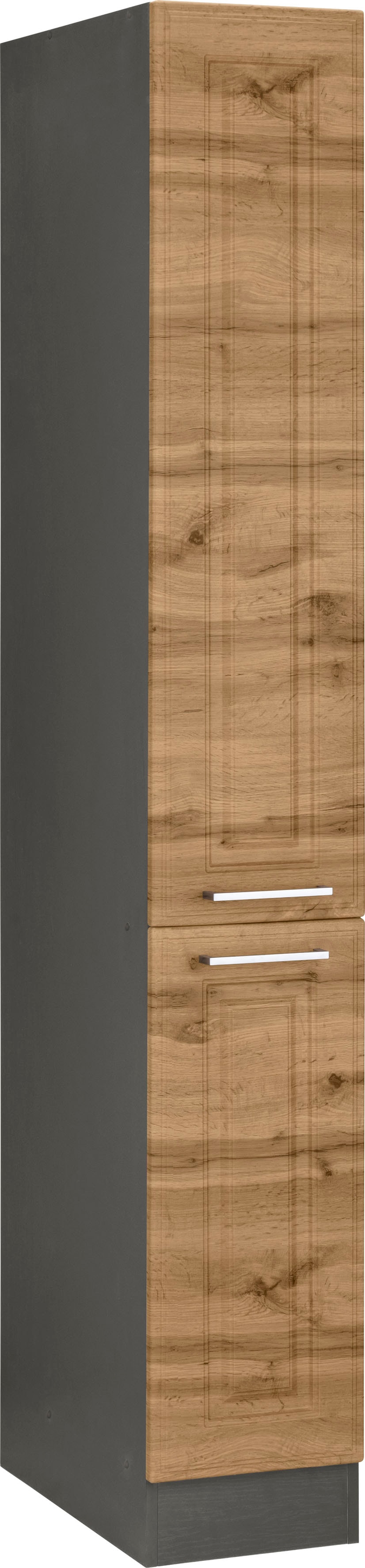Apothekerschrank KOCHSTATION "KS-Stockholm", grau (wotaneiche, grafit), B:30cm H:200cm T:60cm, Holzwerkstoff, MDF, Schränke, Apothekerschrank, hochwertige MDF-Fronten, 200 cm hoch, viel Stauraum
