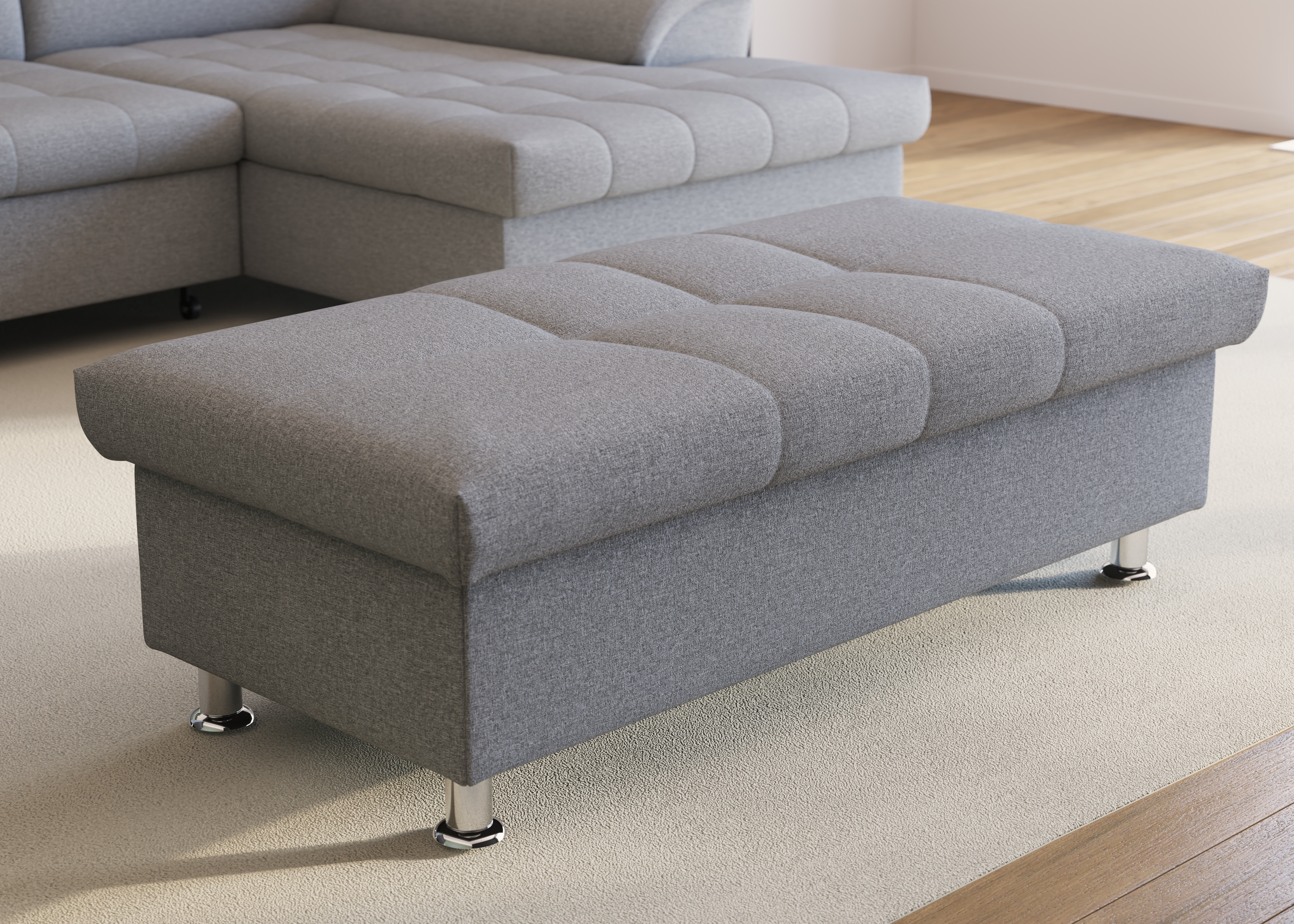 Hocker DOMO COLLECTION "Franzi", silber, B:136cm H:43cm T:64cm, 100% Polyester, Hocker, Hocker mit Stauraum Polsterhocker, inklusive Stauraum