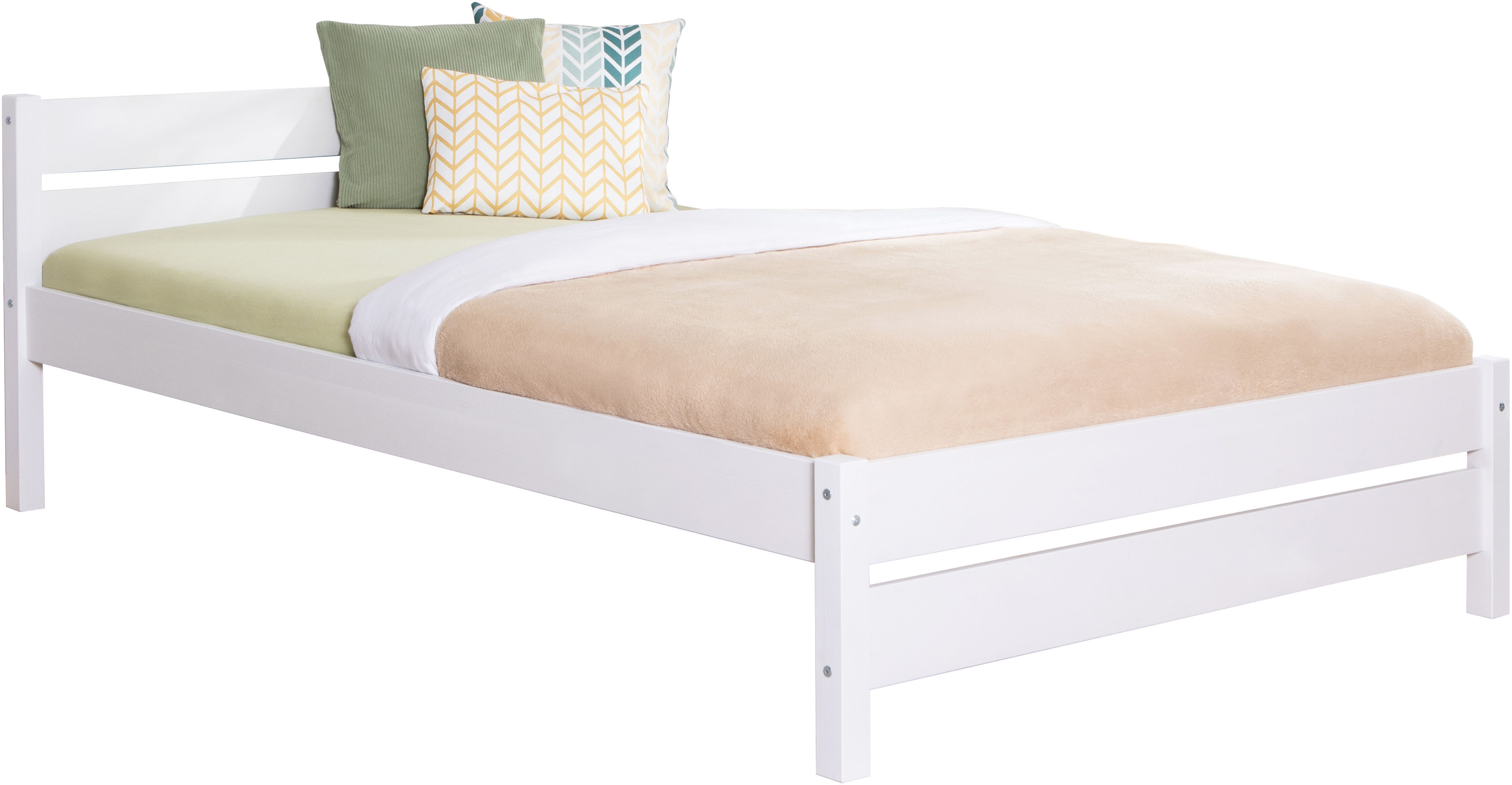 Massivholzbett TICAA "Bora", weiß (kiefer massiv weiß gewachst), B:147,2cm, Betten, Massivholzbett, ideal fürs Kinder- und Jugendzimmer, inklusive Rollrost